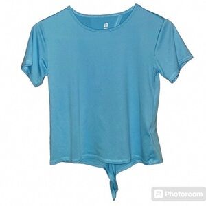 Ideology Light Blue Tie-Front Crop Tee